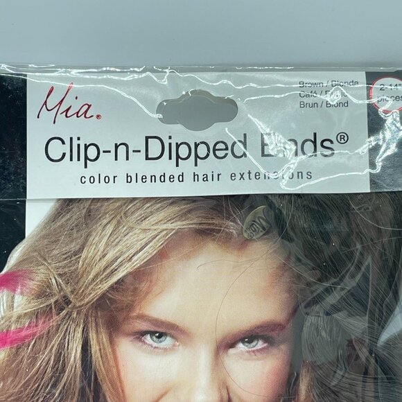 Mia Hair Extensions Clip n Dipped Ends 2 Pieces 14inches long Brown Blonde - Picture 3 of 9